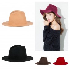 Trend Mujer&apos;s Wool Felt Autumn Winter Big Brim Panama Jazz Hat Cap(57CM)  eb-33167572
